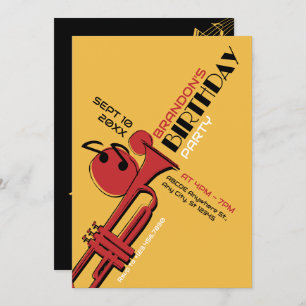 Jazz music trumpet birthday invitation