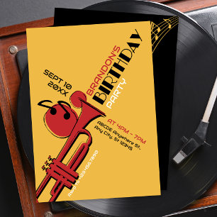 Jazz music trumpet birthday invitation