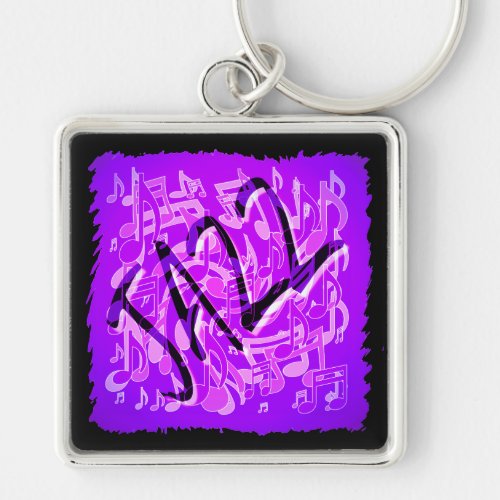 Jazz Music Violet Purple Musical Pattern Border Keychain