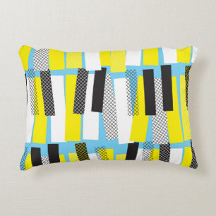 Jazz music, yellow blue geometric pattern. accent pillow