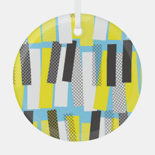 Jazz music, yellow blue geometric pattern. glass ornament