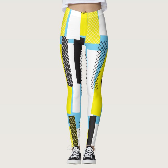 Jazz music, yellow blue geometric pattern. leggings (Front)