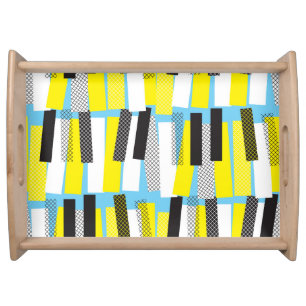 Jazz music, yellow blue geometric pattern. serving tray