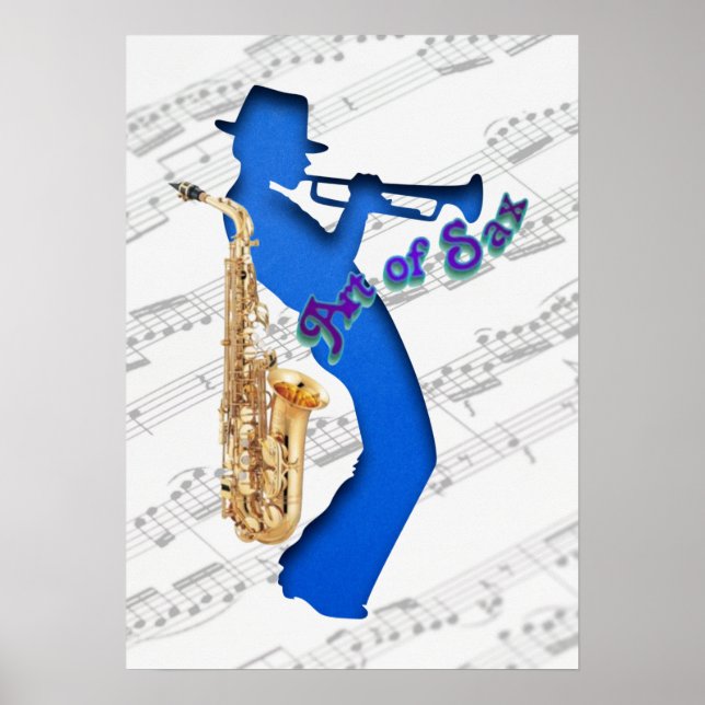 Jazz Musician Blue Print Wall Art Poster (Front)