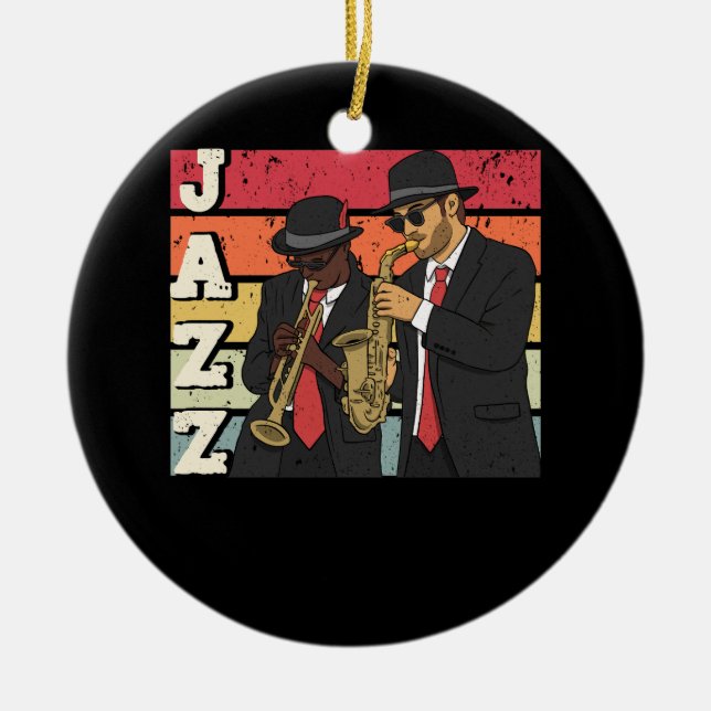 Jazz Musician Instrument Saxophonist Trumpetist Sa Ceramic Ornament (Front)