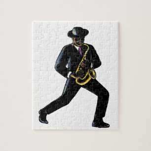 Jazz Musician Playing Saxophone Scratchboard Jigsaw Puzzle