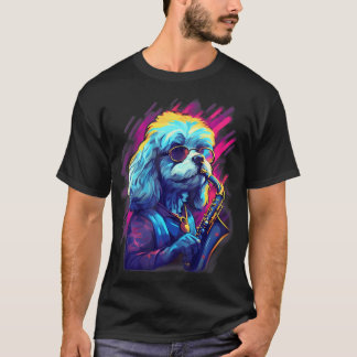 Jazz Musician Shichon Dog Saxophone T-Shirt