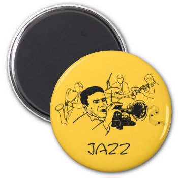 Jazz Musician With Trumpet And Musical Notes Magnet by dbvisualarts at Zazzle