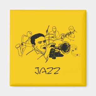 JAZZ musician with trumpet and musical notes Magnet