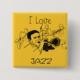 JAZZ musician with trumpet and musical notes Pinback Button