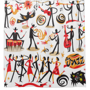 jazz musicians - icons set . Isolated on white bac Shower Curtain