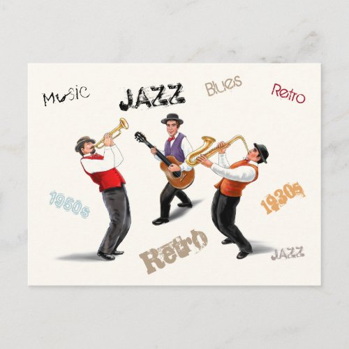 Jazz Musicians Retro Music Blues Vintage ART Paint Postcard