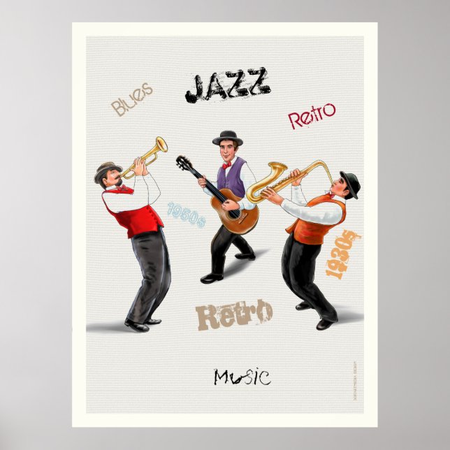 Jazz Musicians Retro Music Blues Vintage ART Paint Poster (Front)