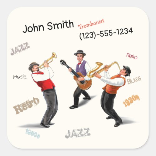 Jazz Musicians Retro Music Blues Vintage ART Paint Square Sticker