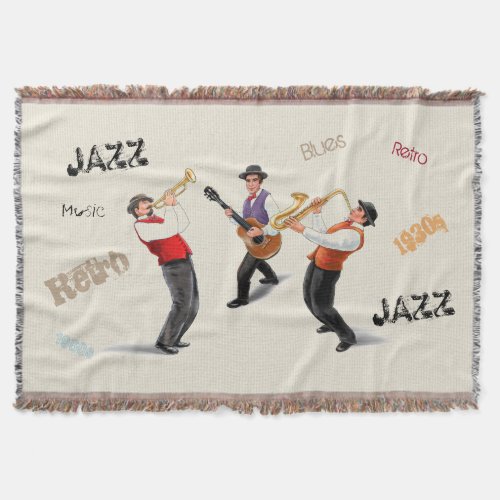 Jazz Musicians Retro Music Blues Vintage ART Paint Throw Blanket