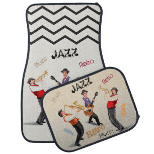 Jazz Musicians Retro Music Vintage Illustration Car Floor Mat