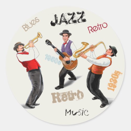 Jazz Musicians Retro Music Vintage Illustration Classic Round Sticker
