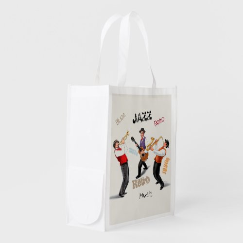 Jazz Musicians Retro Music Vintage Illustration Grocery Bag