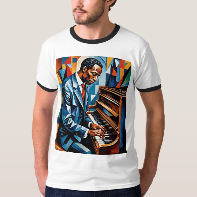 Jazz Pianist Abstract Art Tribute T-Shirt (Front)