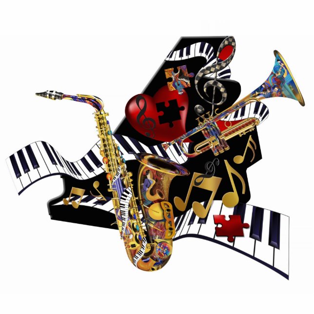 Jazz Piano Saxophone Trumpet Art Sculpture (Front)