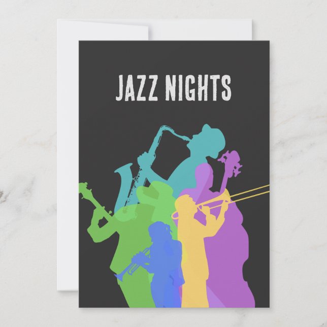 Jazz players, jazz night festival, jam, concert invitation (Front)