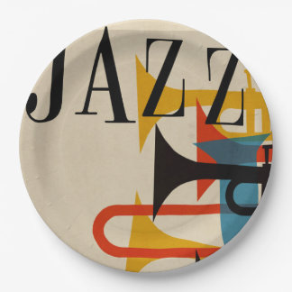 Jazz Retro 1950s style poster beatnik midcentury Paper Plates