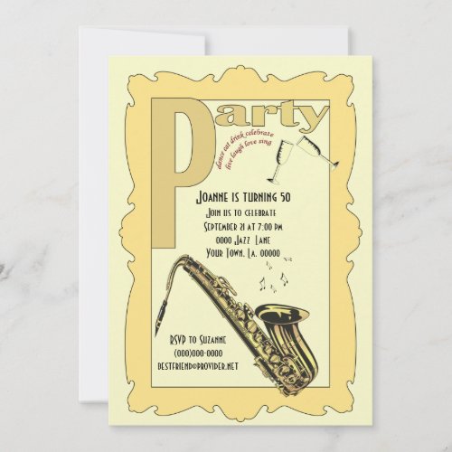 Jazz Saxophone Party Invitation