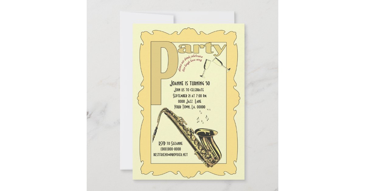 Jazz Saxophone Party Invitation | Zazzle