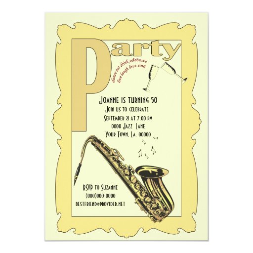 Jazz Saxophone Party Invitation | Zazzle