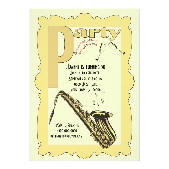 Jazz Saxophone Party Invitation