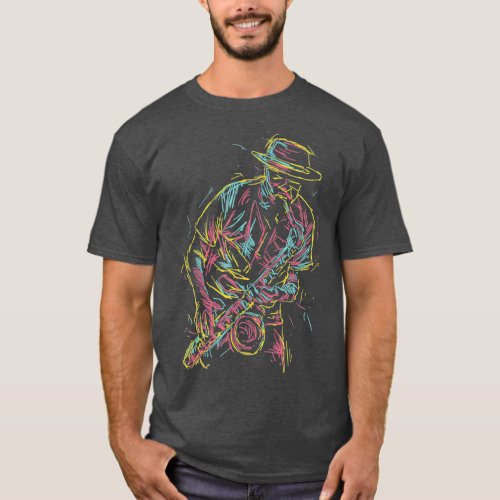 Jazz Saxophone Player Colorful Abstract Art Sax T_Shirt