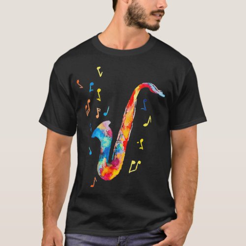 Jazz Saxophone Player Colorful Watercolor Art T_Shirt