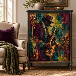 Jazz Saxophone Player Teal Purple Decoupage Tissue Paper