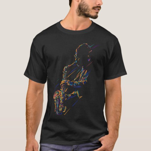 Jazz saxophonist colorful line art T_Shirt