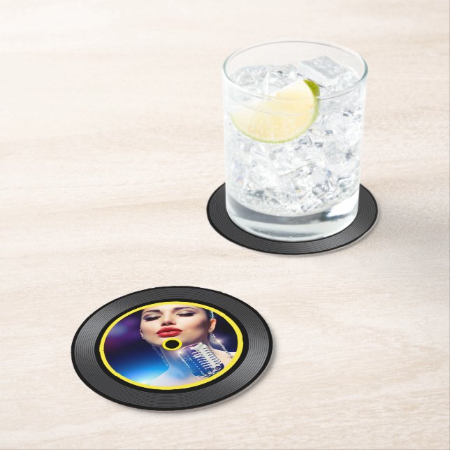 Jazz Singer Vinyl Record Round Paper Coaster (Insitu)