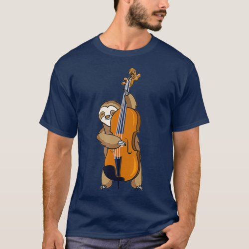 Jazz Sloth Playing Upright Bass  Cool Musician T_Shirt