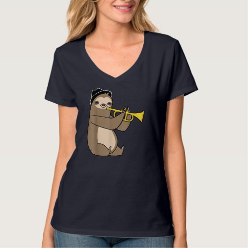Jazz Sloth Trumpet Funny Musician Cute Animal Play T_Shirt