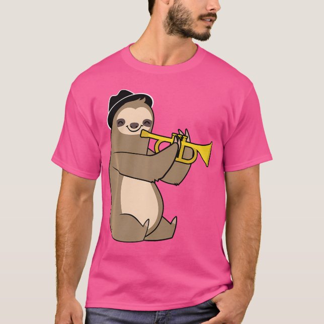 Jazz Sloth Trumpet Funny Musician T-Shirt (Front)