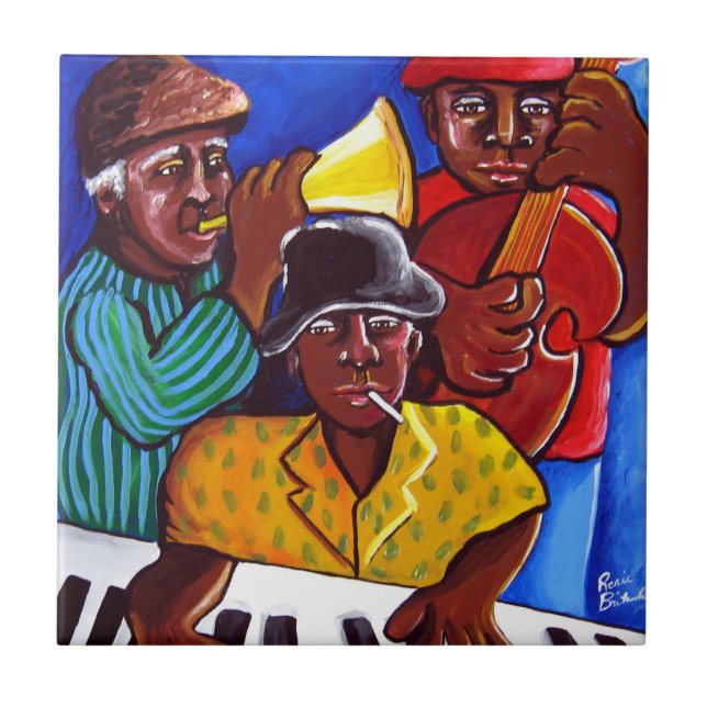 Jazz Trio African American Folk Art Tile (Front)