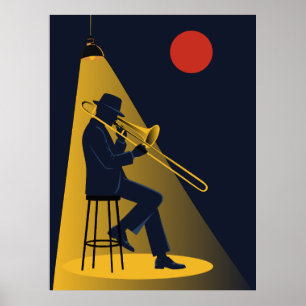 Jazz Trombone Player  Print   Mid-Century