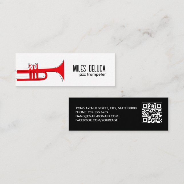 Jazz Trumpet Musician Teacher Qr Code Mini Business Card (Front/Back)