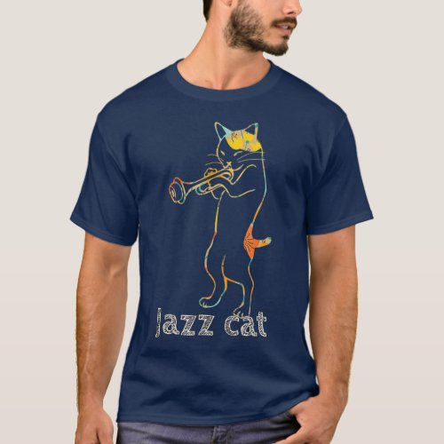 Jazz Trumpet Playing Kitty Cat  Cool Jazz Cat T_Shirt