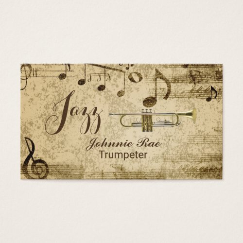 Jazz Trumpeter Sheet Music For Hire Business Cards