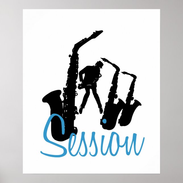 Jazzman Black Silhouette Jazz Session White Poster (Front)