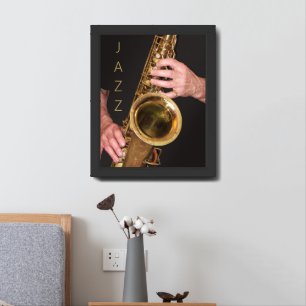 Jazzman Playing Gold Saxophone Framed Art