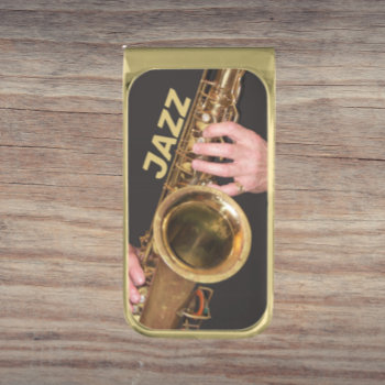 Jazzman Playing Gold Saxophone Gold Finish Money Clip by northwestphotos at Zazzle