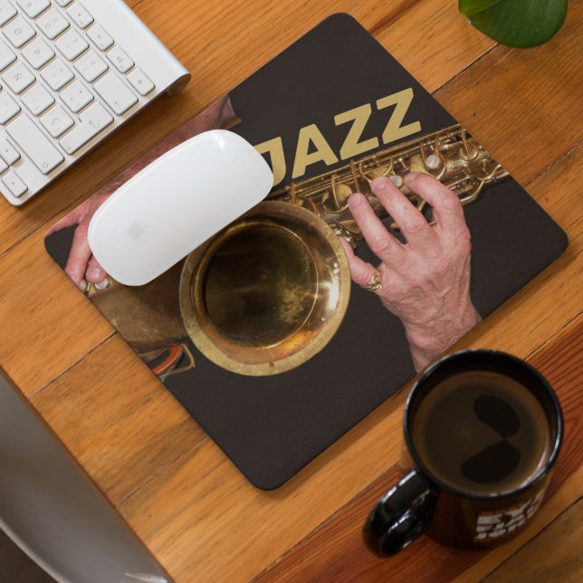 Jazzman Playing Gold Saxophone Mouse Pad (In Situ)