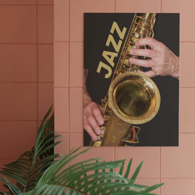 Jazzman Playing Gold Saxophone Photographic Acrylic Print (In Situ)