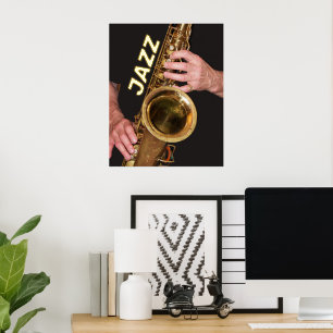 Jazzman Playing Gold Saxophone Photographic Foil Prints