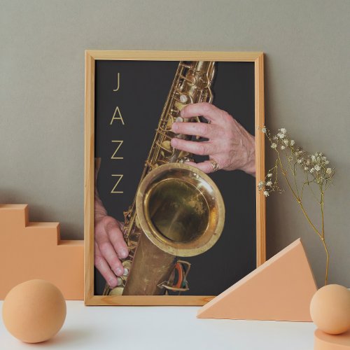 Jazzman Playing Gold Saxophone Photographic Glossy Poster